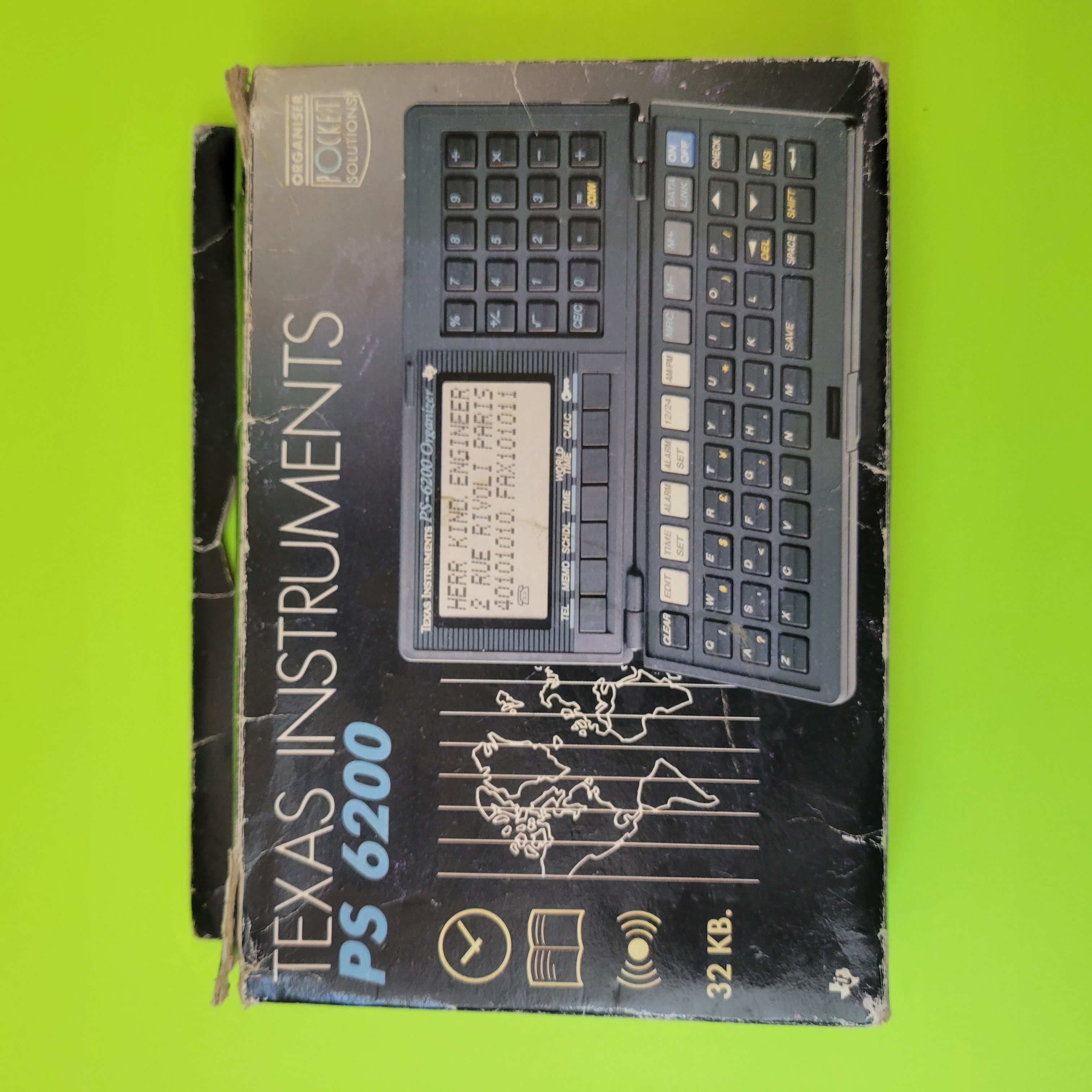 An image of the front of the box of a Texas Instruments PS-6200 personal organizer